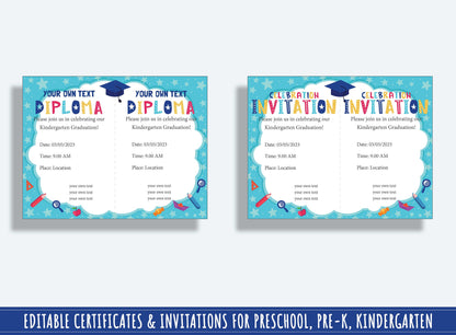Certificate of Completion, Editable End of Year Diplomas, Certificates, and Invitations for PreK and K, PDF File, Instant Download