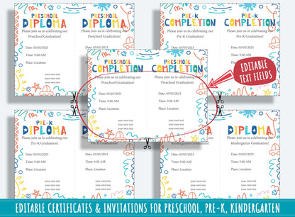 Certificate Template, Editable End of Year Diplomas, Certificates, and Invitations for PreK and K, PDF File, Instant Download
