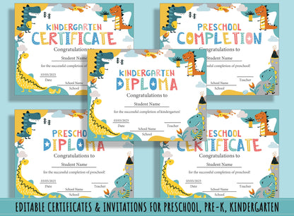 Editable Preschool Diplomas, Certificates, and Graduation Invitations: 37 Pages of Customizable Designs, PDF File, Instant Download