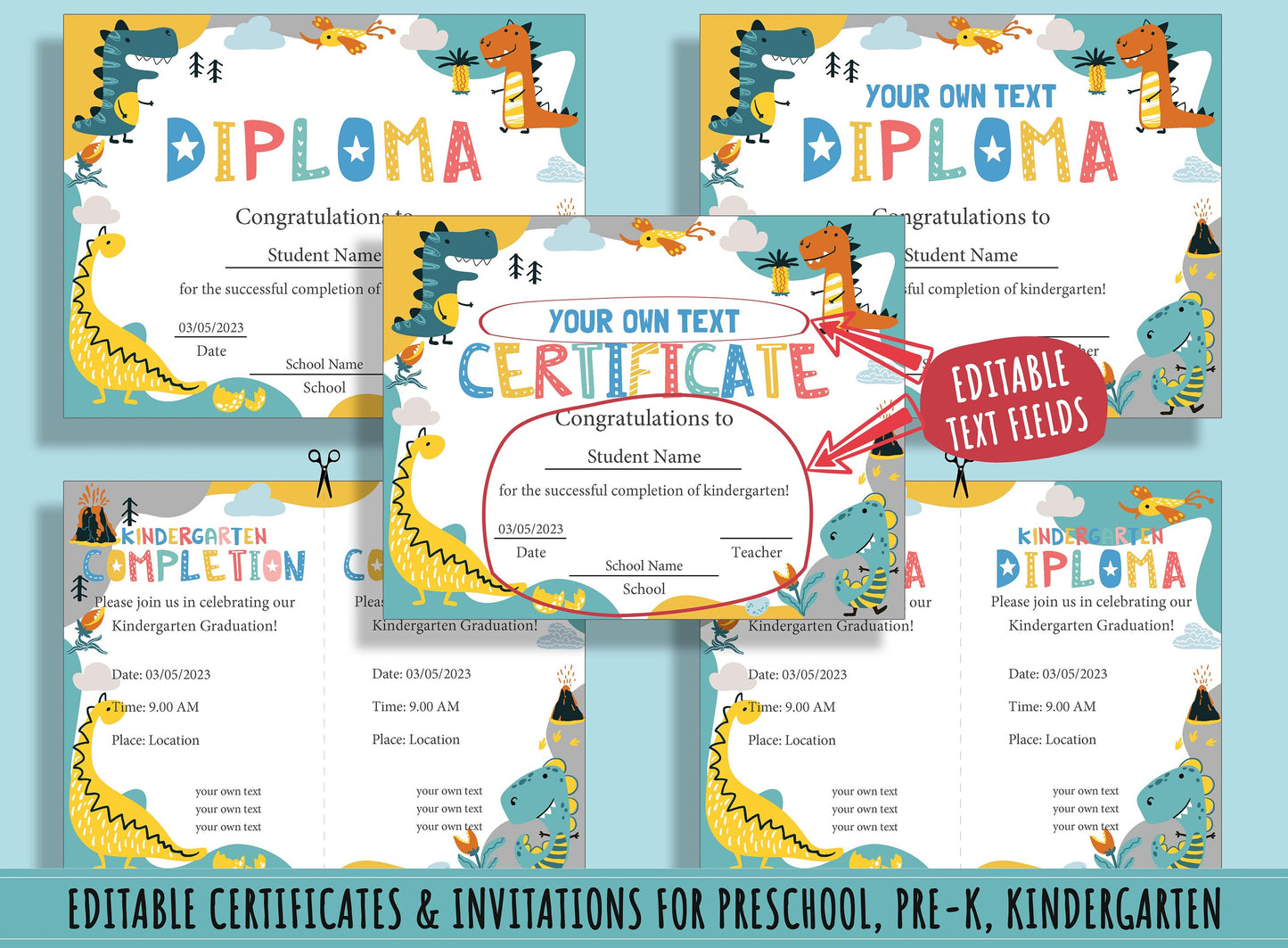 Editable Preschool Diplomas, Certificates, and Graduation Invitations: 37 Pages of Customizable Designs, PDF File, Instant Download
