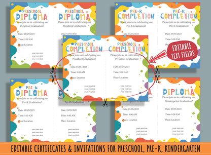 First Steps to Success: Kindergarten & Preschool Diploma, Certificate, Invitation, 37 Editable Pages, PDF File, Instant Download