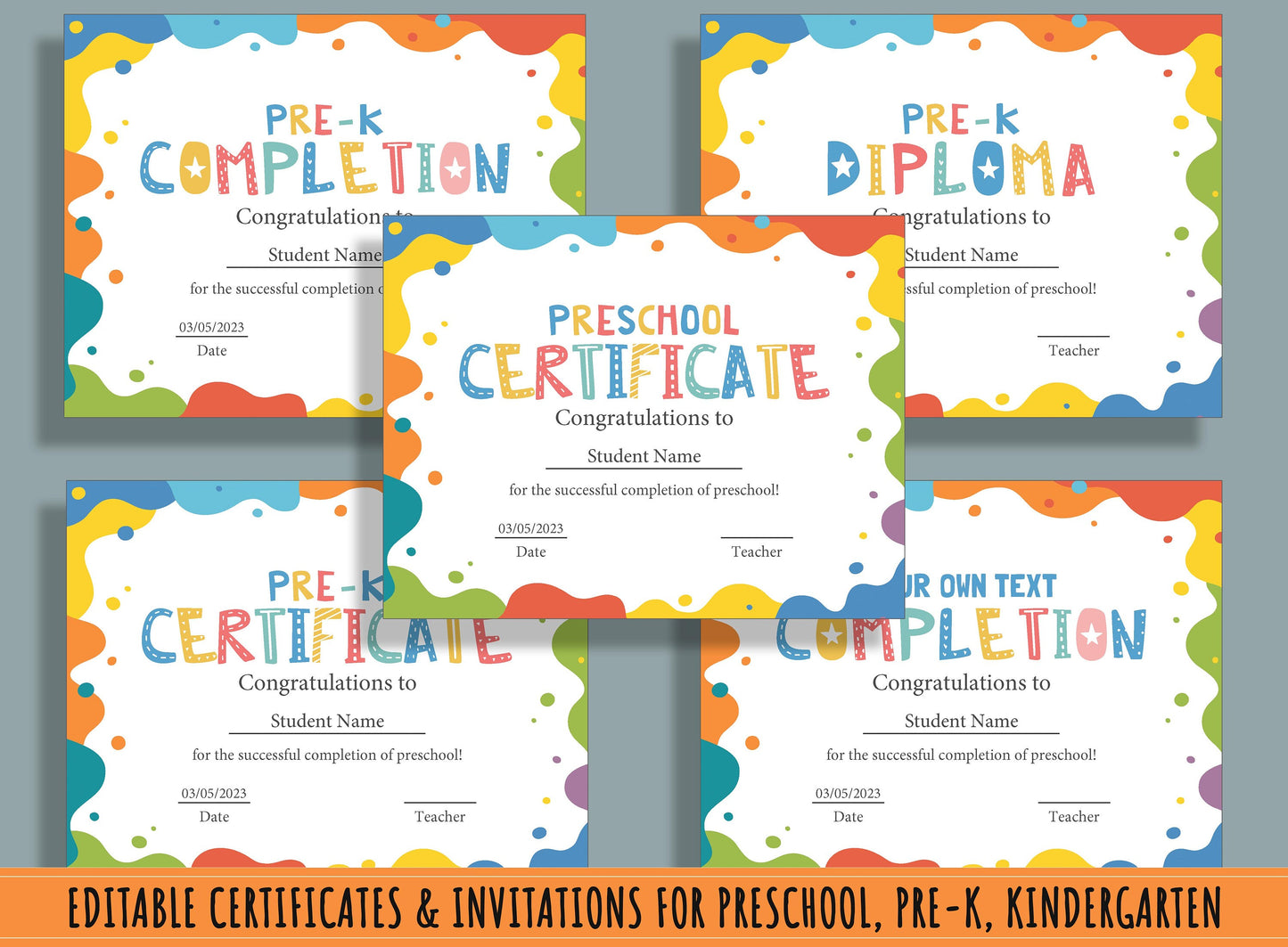 First Steps to Success: Kindergarten & Preschool Diploma, Certificate, Invitation, 37 Editable Pages, PDF File, Instant Download