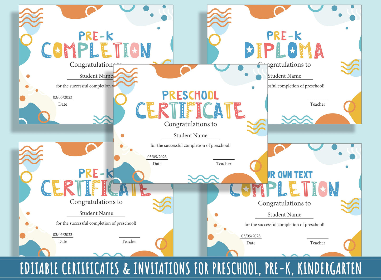 Modern Editable Graduation Certificates, Diplomas, Invitations Template for Preschool, PreK & Kindergarten - 37 Pages, PDF, Instant Download
