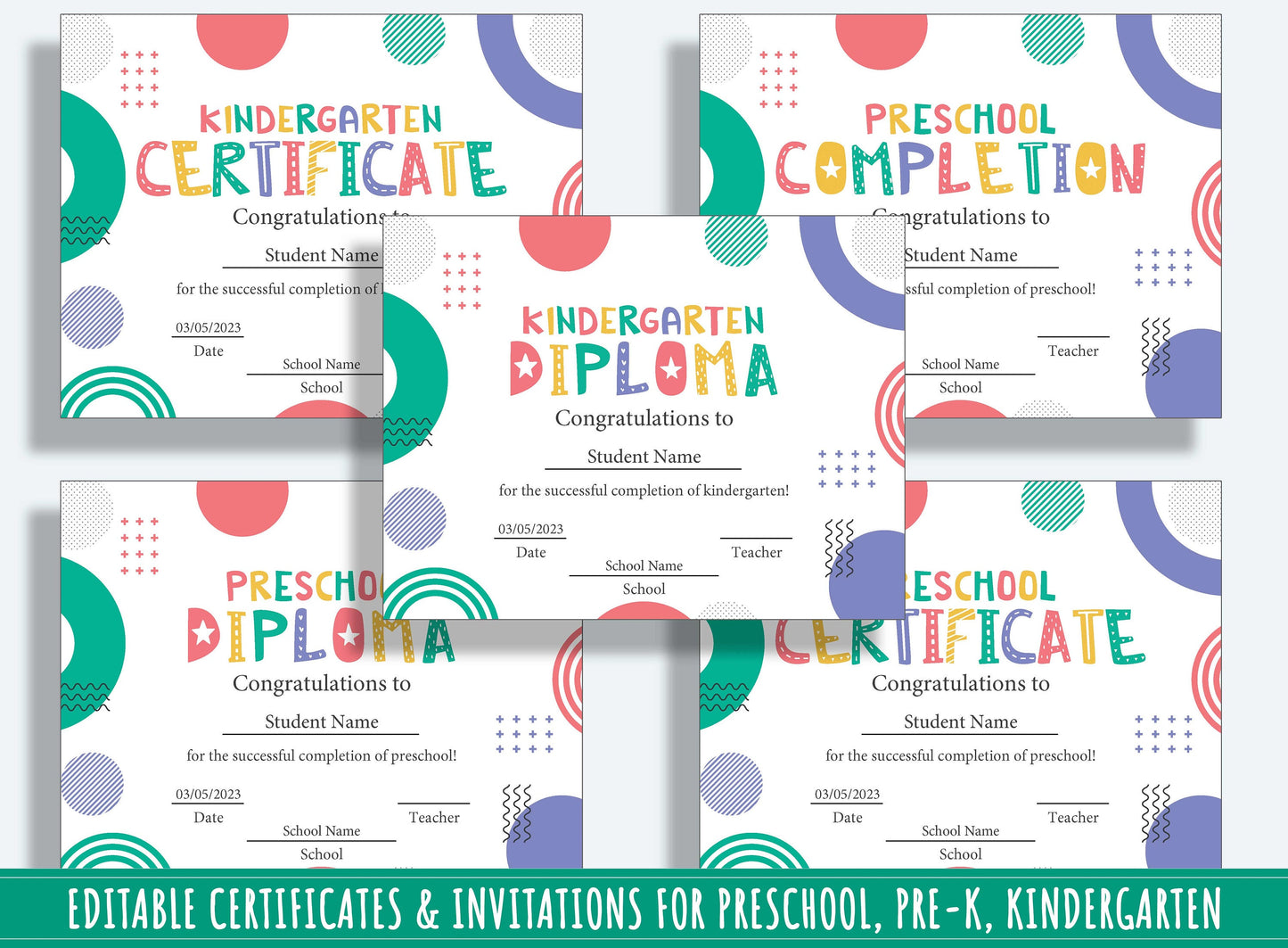 Student Council Certificate, Editable End of Year Diplomas, Certificates, and Invitations for PreK and K, PDF File, Instant Download