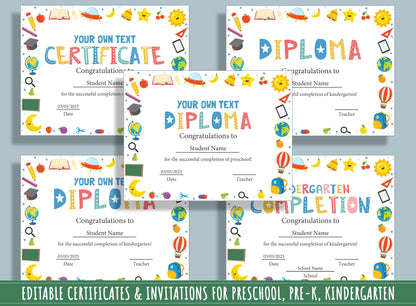Fun and Creative Certificate, Diploma, and Invitation Templates for Kids: 37 Editable Pages, PDF File, Instant Download