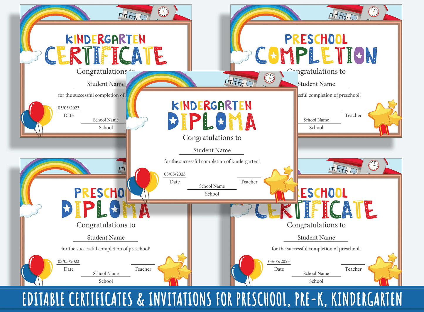 Editable Preschool Certificates, Diplomas, Completions, and Invitations, PDF File, Instant Download