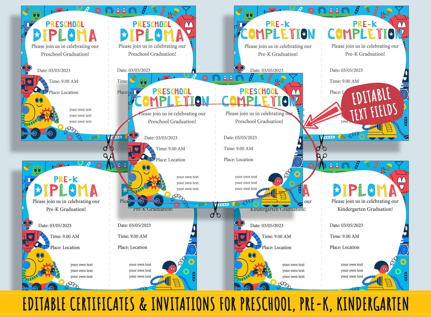 Little Learner's Diploma, Certificate, Invitation Collection: 37 Editable Pages for Preschool & Kindergarten Graduation, Instant Download