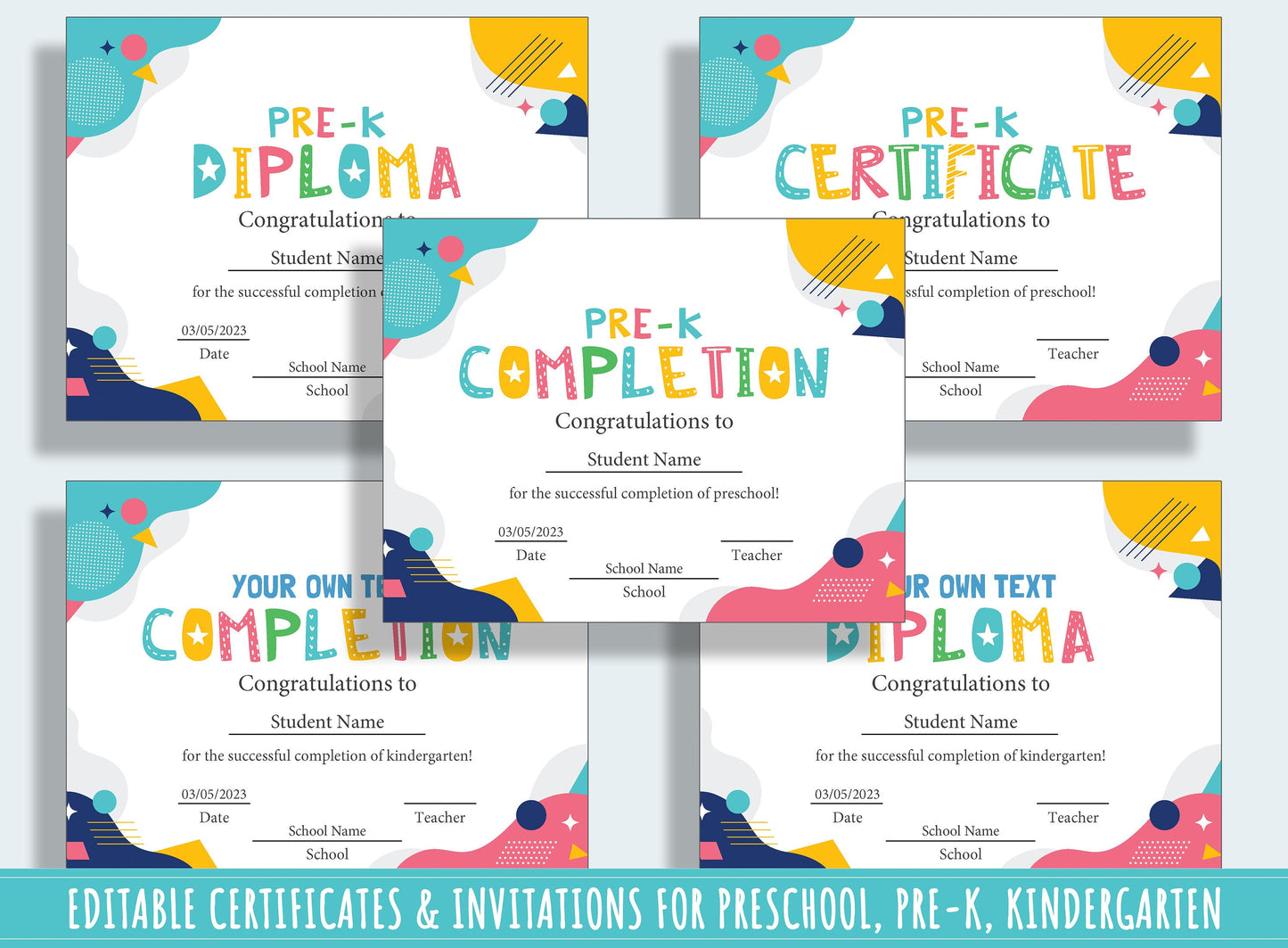 Diploma, Certificate, and Invitation Collection: 37 Editable Pages for Preschool and Kindergarten Graduation, PDF File, Instant Download