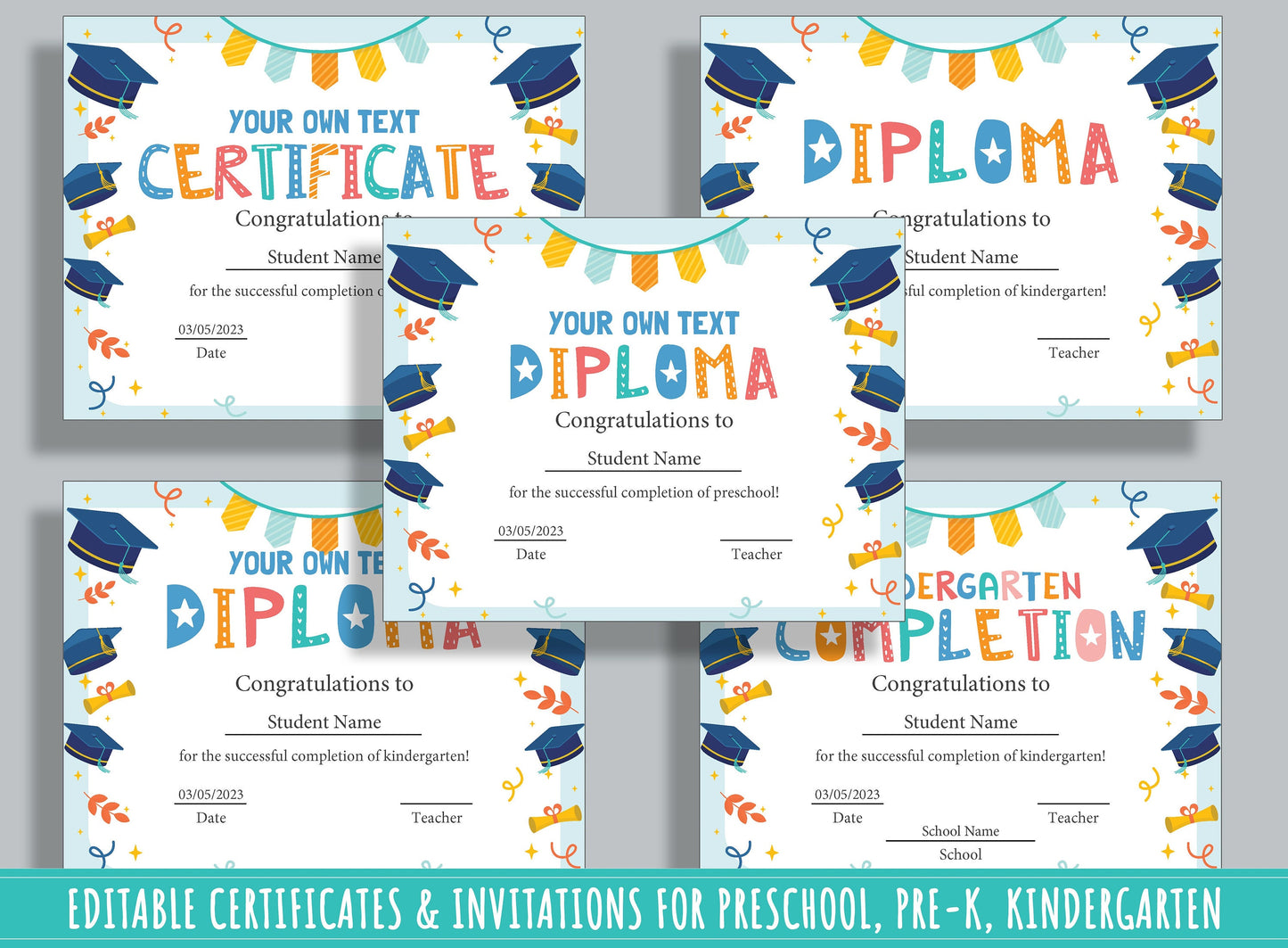 Kids' Fun Certificate and Invitation Collection: 37 Editable Pages for Celebrations and Events, PDF File, Instant Download