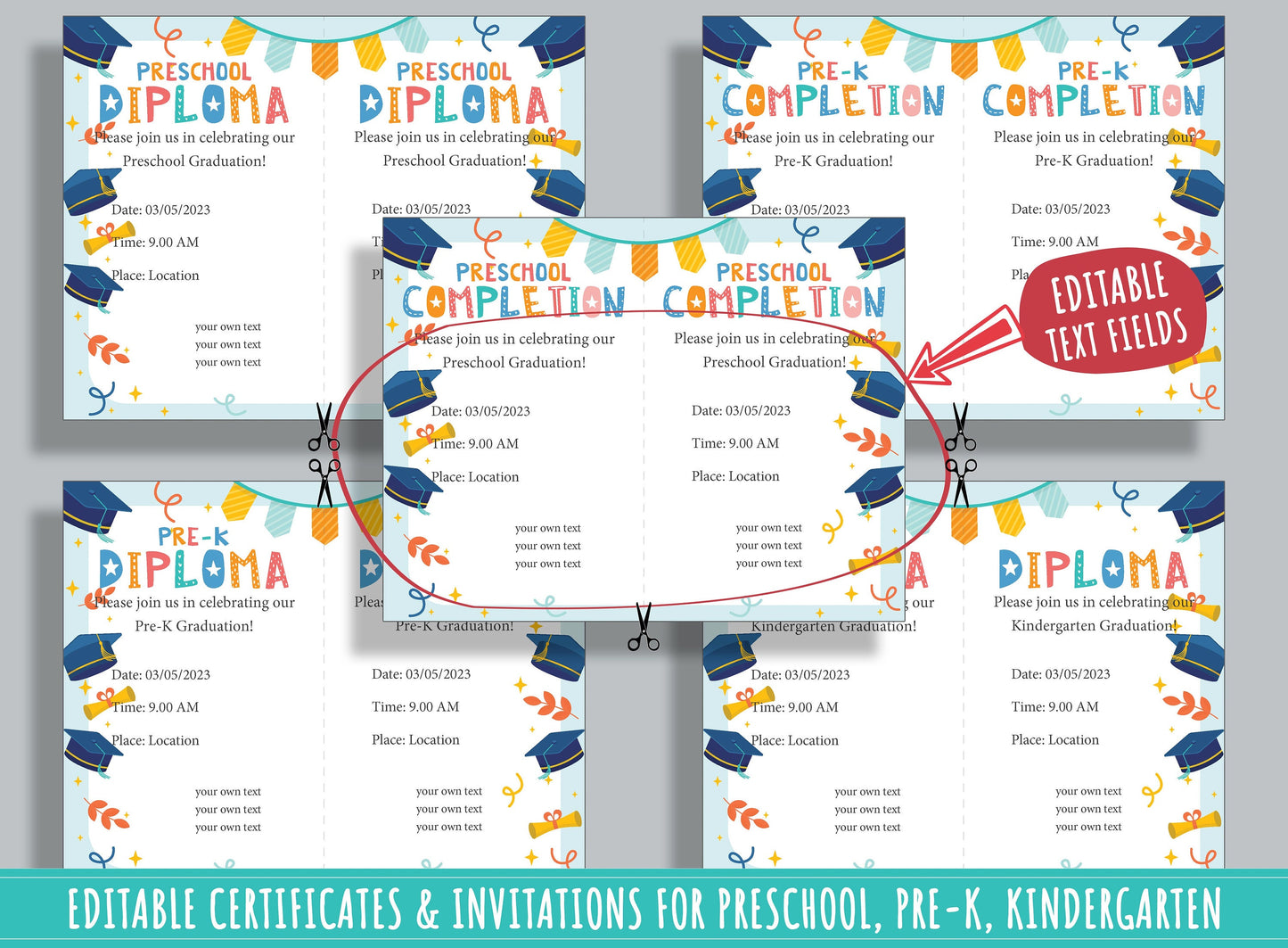 Kids' Fun Certificate and Invitation Collection: 37 Editable Pages for Celebrations and Events, PDF File, Instant Download