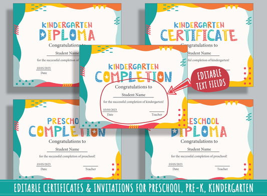 Diploma Certificate for Preschool and Elementary School Kids, 37 Editable Pages for Celebrations and Events, PDF File, Instant Download