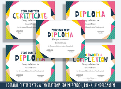 Editable Star Student Certificate, End of the Year Award, Diploma & Invitation for PreK and K, PDF File, Instant Download