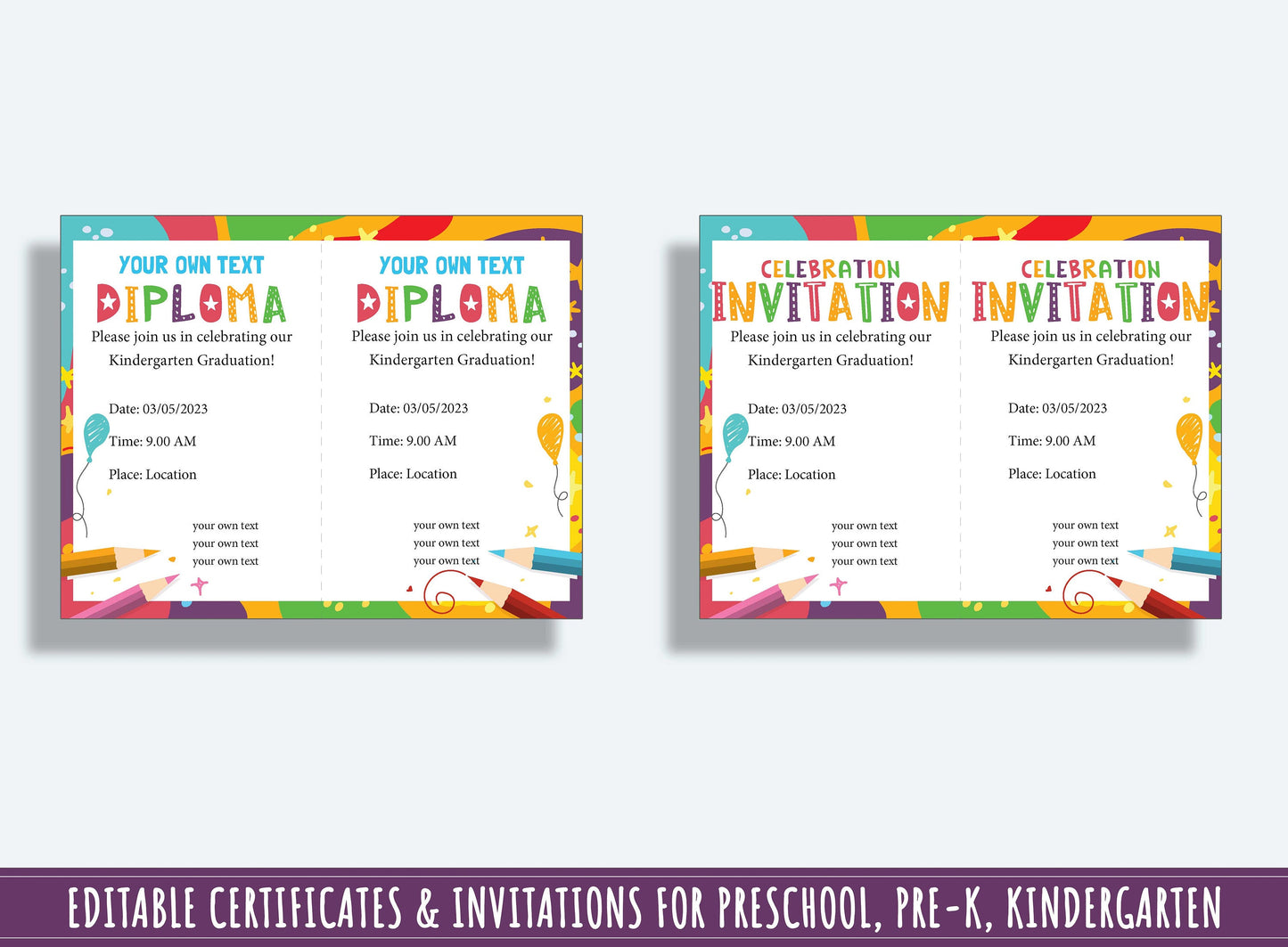 Editable Funny Class Awards, End of the Year Awards, Diplomas, Certificates & Invitations for PreK, and K, PDF File, Instant Download