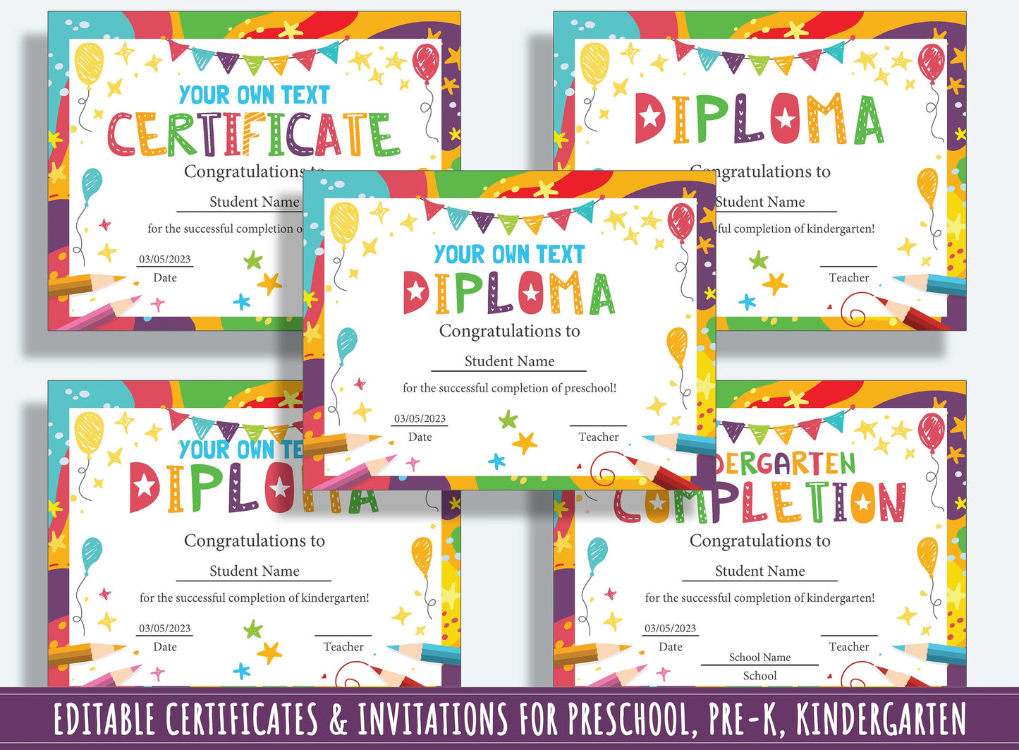 Editable Funny Class Awards, End of the Year Awards, Diplomas, Certificates & Invitations for PreK, and K, PDF File, Instant Download