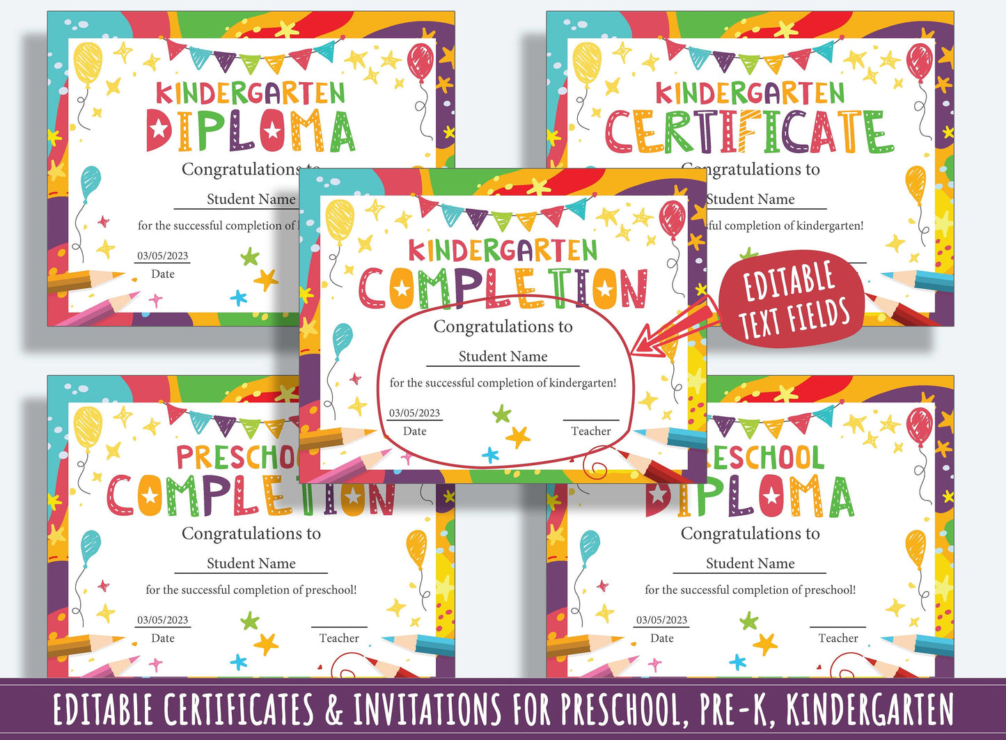 Editable Funny Class Awards, End of the Year Awards, Diplomas, Certificates & Invitations for PreK, and K, PDF File, Instant Download