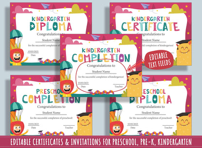 Colorful Pre-K Diploma, Certificate, and Invitation Templates - 37 Editable Pages, PDF File, Instant Download