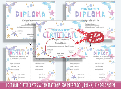 Editable Diplomas, Certificates, Invitations for PreK, K, 1st, and 2nd Grades: 37 Pages of Customizable Designs, PDF File, Instant Download