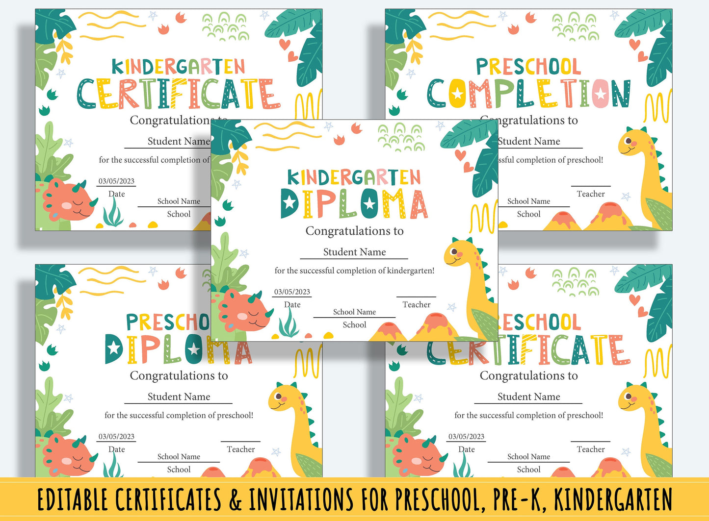 37 Pages of Editable Diplomas, Certificates, and Invitations for Preschool and Kindergarten: Customize Your Own Designs, Instant Download