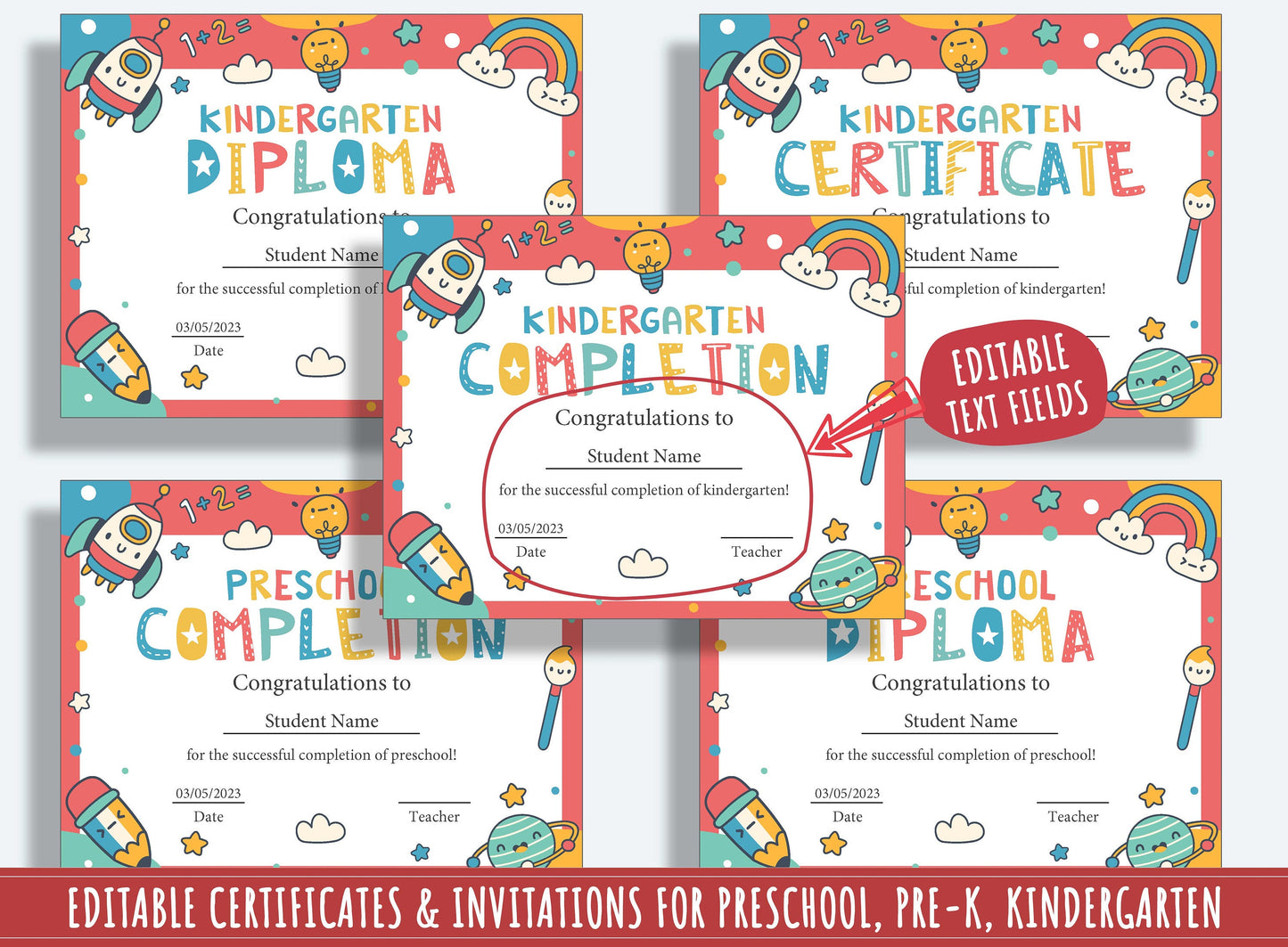 Editable End of Year Awards for Pre-K or Kindergarten Graduation, & Invitations PDF File, Instant Download
