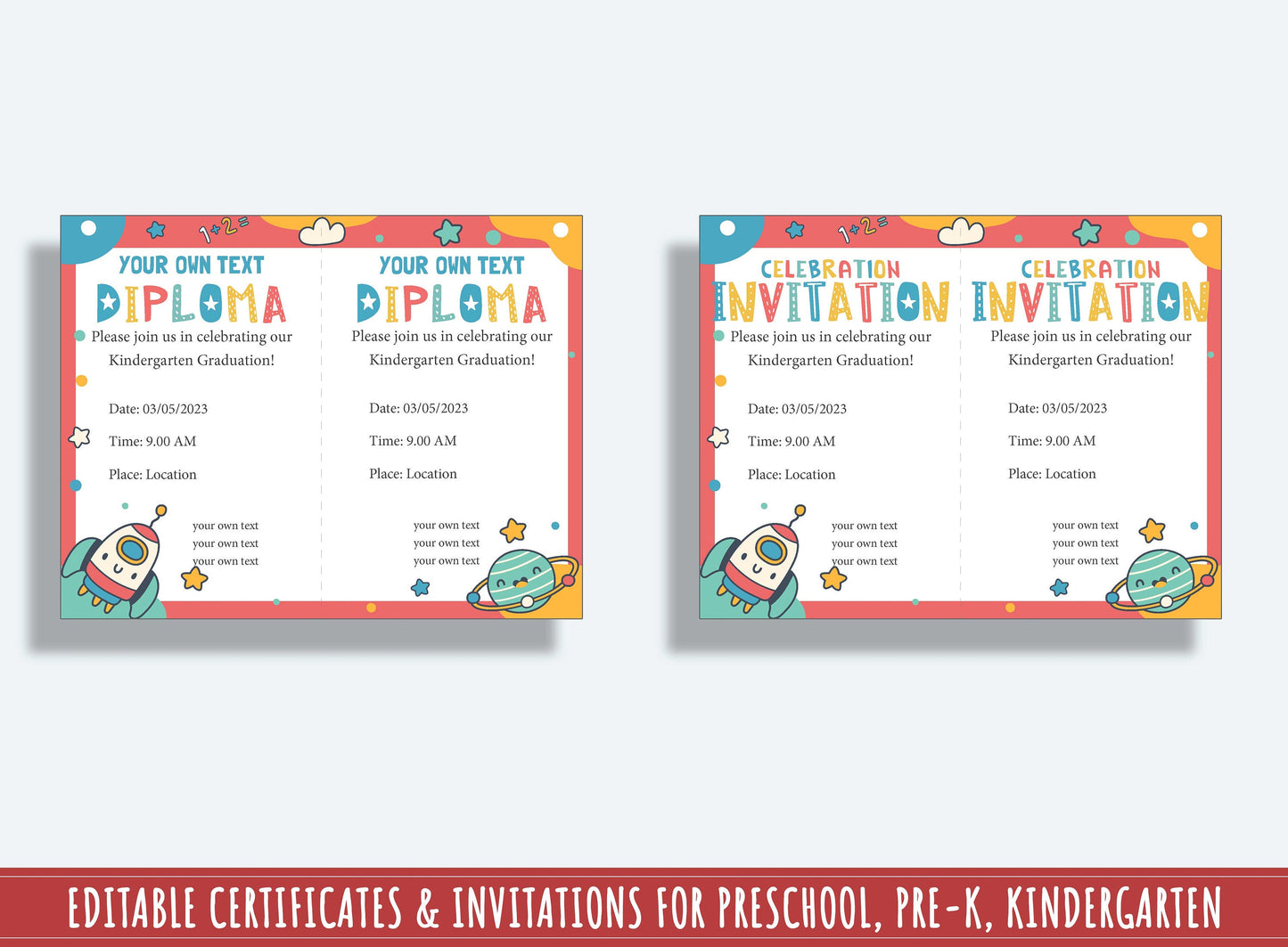 Editable End of Year Awards for Pre-K or Kindergarten Graduation, & Invitations PDF File, Instant Download