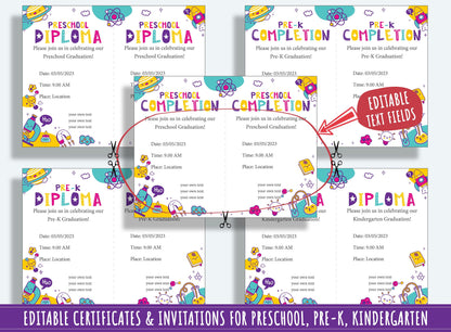 Customizable Science Diplomas, Certificates, and Invitations for Preschool and Kindergarten Graduations, 37 Pages, PDF File Instant Download