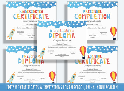 Editable Kindergarten Diploma, Completion Certificates, 37 Pages, PDF File, Instant Download