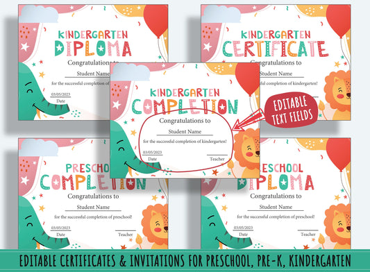 Diploma, Certificate, and Invitation Template for Kids With Animals (Elephant & Lion), 37 Editable Pages, PDF File, Instant Download