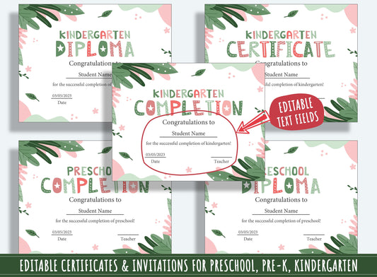 Blooming Achievements: 37 Pages of Floral-themed Diplomas, Certificates, and Invitations for PreK and K, PDF File, Instant Download