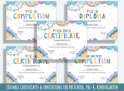 Colors of Success: 37 Pages of Rainbow-themed Diplomas, Certificates, and Invitations for PreK and K, PDF File, Instant Download