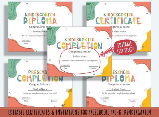 37 Pages of Abstract-themed Diplomas, Certificates, and Invitations for PreK and K, PDF File, Instant Download