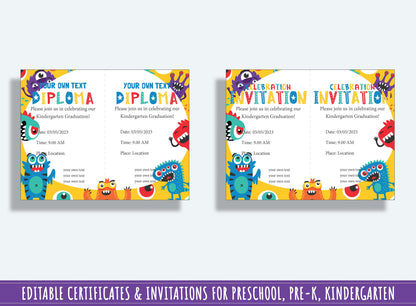 Monstrously Fun Achievements: 37 Pages of Funny Monster-themed Diplomas, Certificates, and Invitations for PreK and K, Instant Download