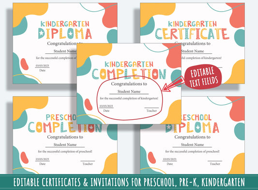 37 Pages of Abstract-themed Diplomas, Certificates, and Invitations for Preschool and Kindergarten, PDF File, Instant Download