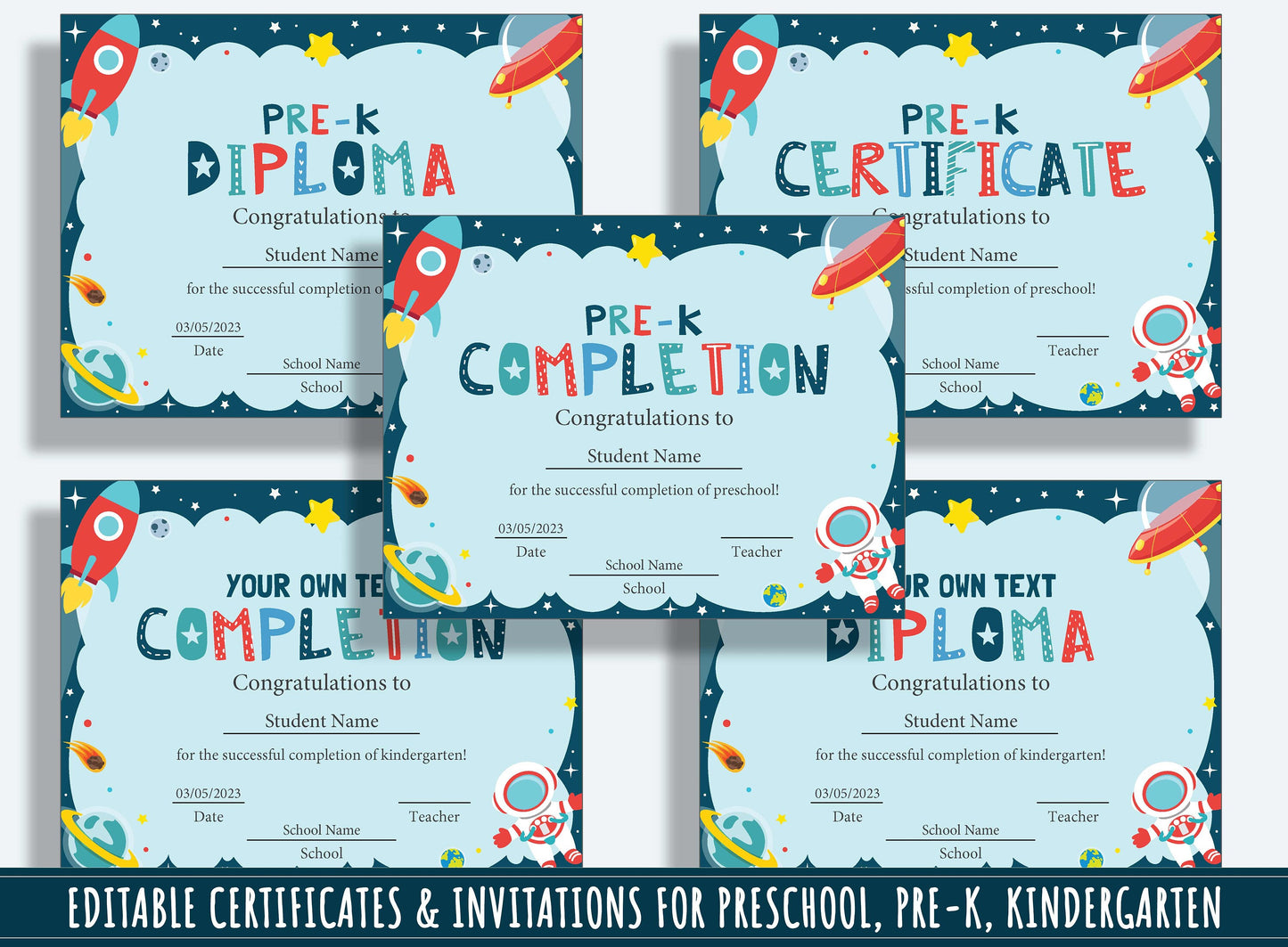 Pre K Graduation Certificate, Editable End of Year Diplomas, Certificates, and Invitations for PreK and K, PDF File, Instant Download
