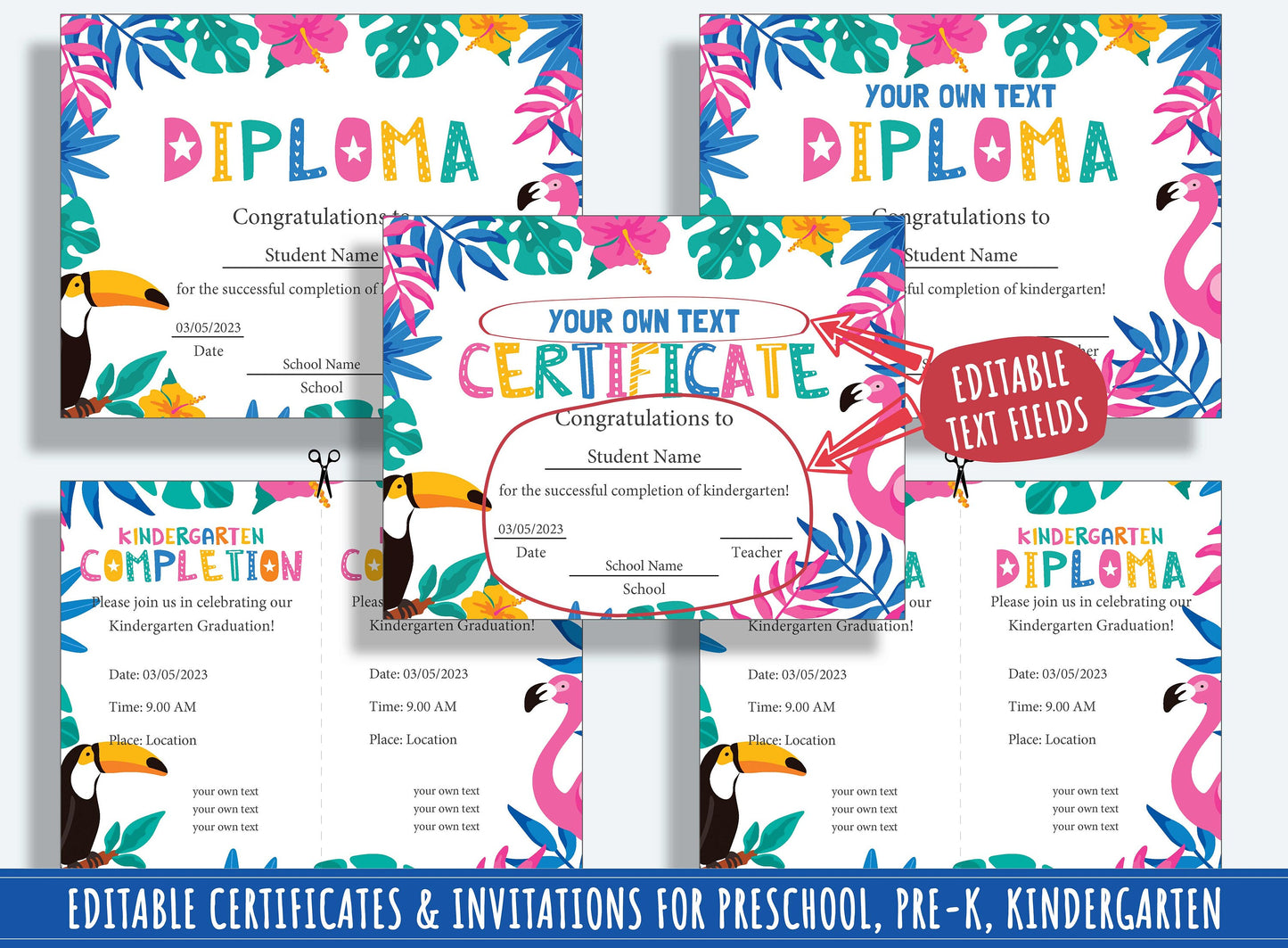 Preschool Graduation Diploma, Editable End of Year Diplomas, Certificates, and Invitations for PreK and K, PDF File, Instant Download