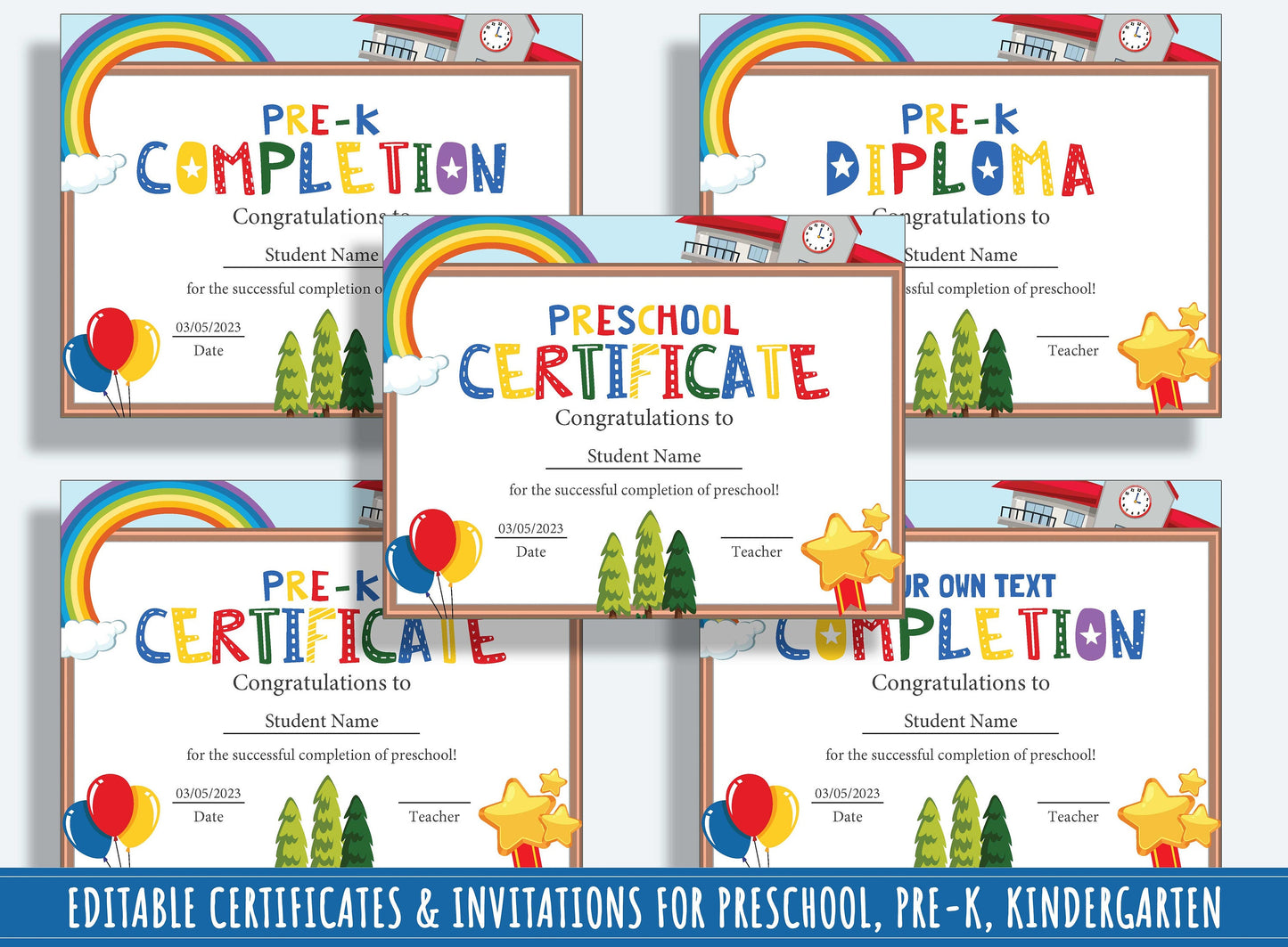 Editable Preschool Certificates, Diplomas, Completions, and Invitations, PDF File, Instant Download