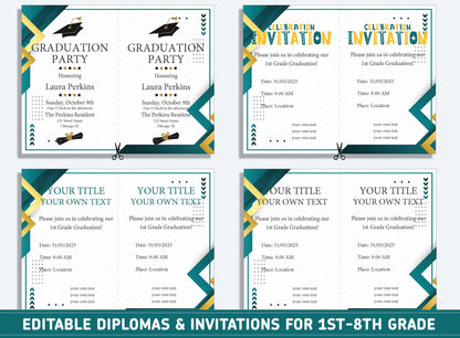 Editable 6th Grade Graduation, 1st to 8th Grade Diploma, Certificate of Completion & Invitation, PDF File, Instant Download