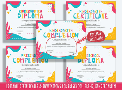 Editable Award Certificates, Star Student Certificate, End of the Year Award, Diploma & Invitation for PreK, K, PDF File, Instant Download