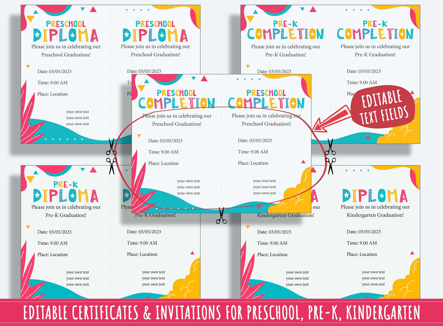 Editable Award Certificates, Star Student Certificate, End of the Year Award, Diploma & Invitation for PreK, K, PDF File, Instant Download