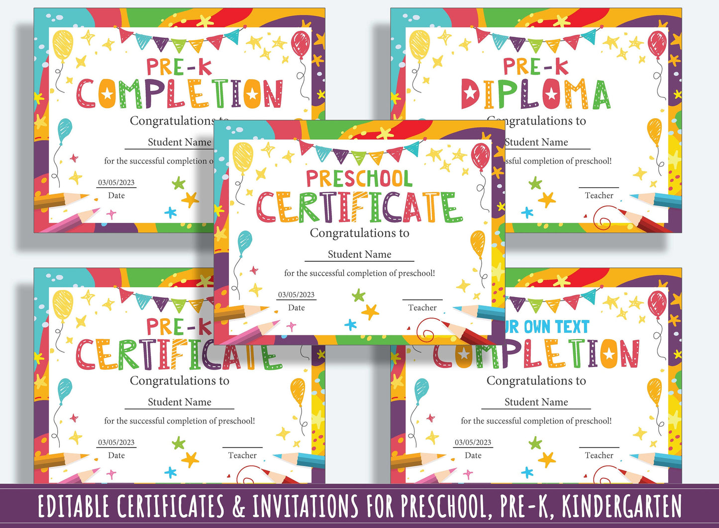 Editable Funny Class Awards, End of the Year Awards, Diplomas, Certificates & Invitations for PreK, and K, PDF File, Instant Download