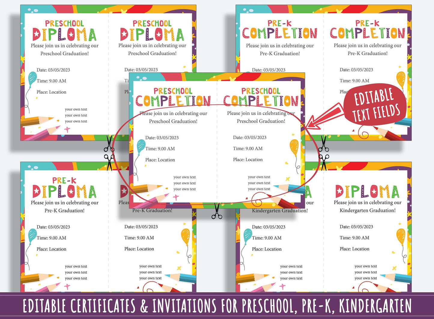 Editable Funny Class Awards, End of the Year Awards, Diplomas, Certificates & Invitations for PreK, and K, PDF File, Instant Download