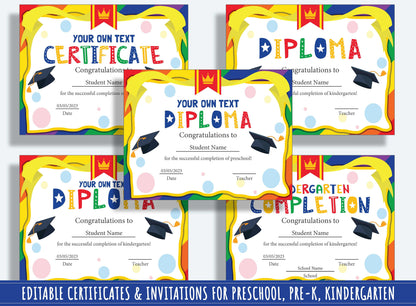 Creative Celebrations: Editable Certificate Templates, Diplomas, and Invitations for PreK and K, PDF File, Instant Download