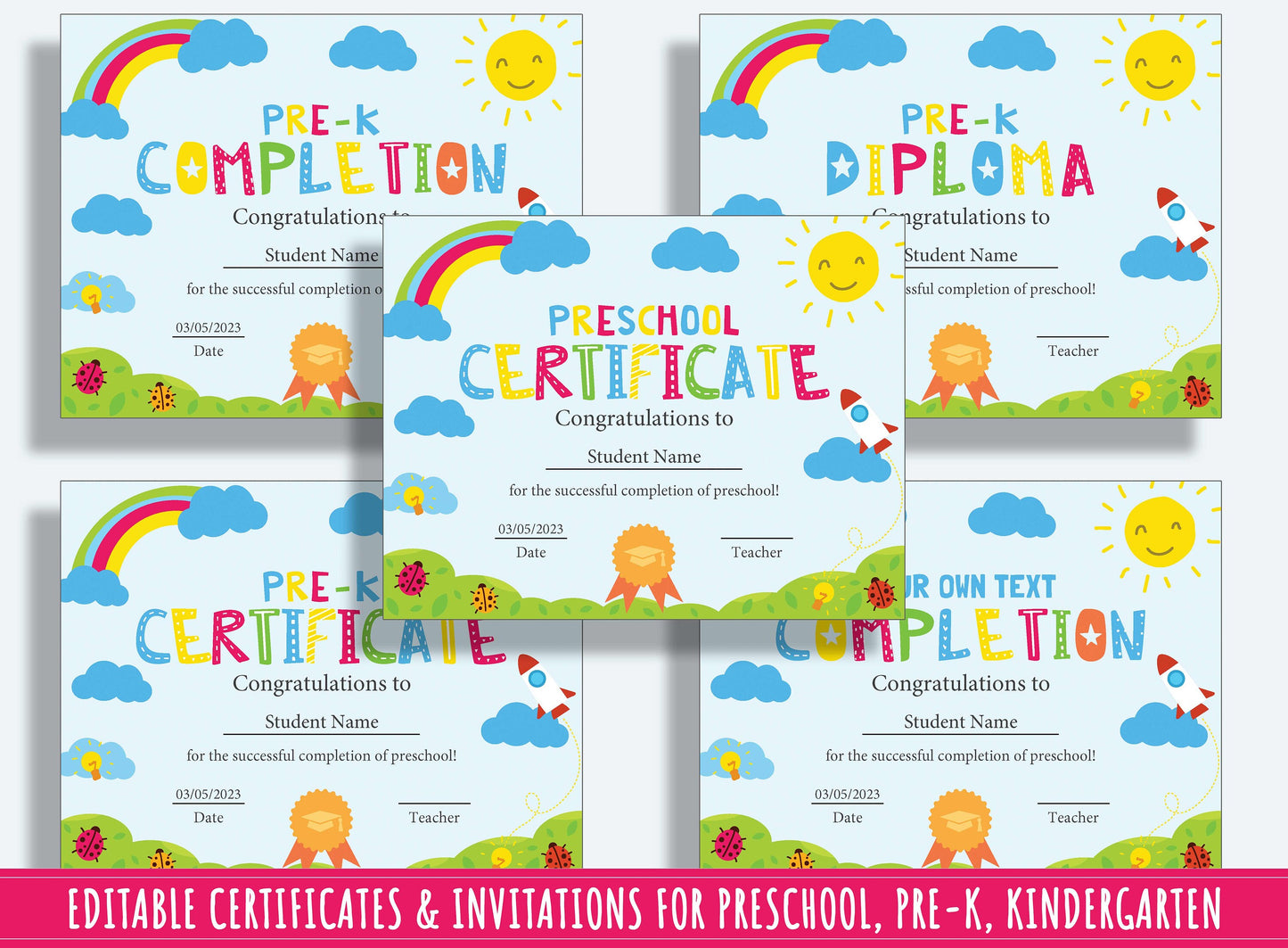 Kindergarten Milestones: Editable Completion Certificates, Diplomas, and Invitations - 37 Pages, PDF File, Instant Download