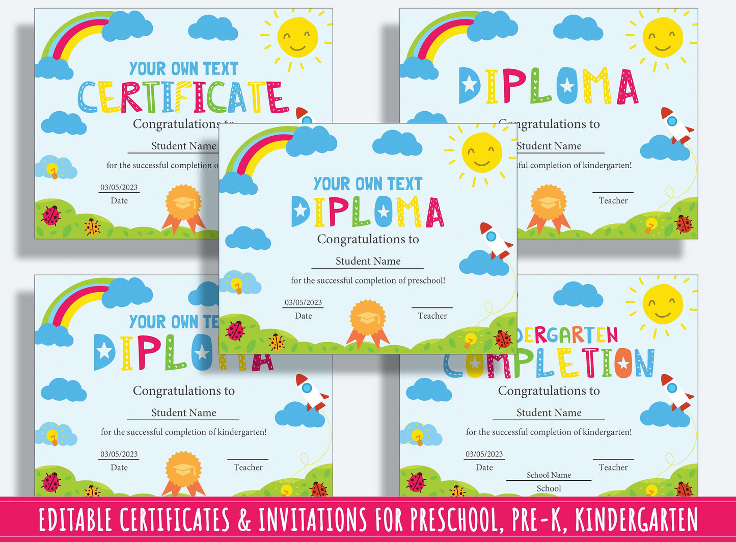 Kindergarten Milestones: Editable Completion Certificates, Diplomas, and Invitations - 37 Pages, PDF File, Instant Download