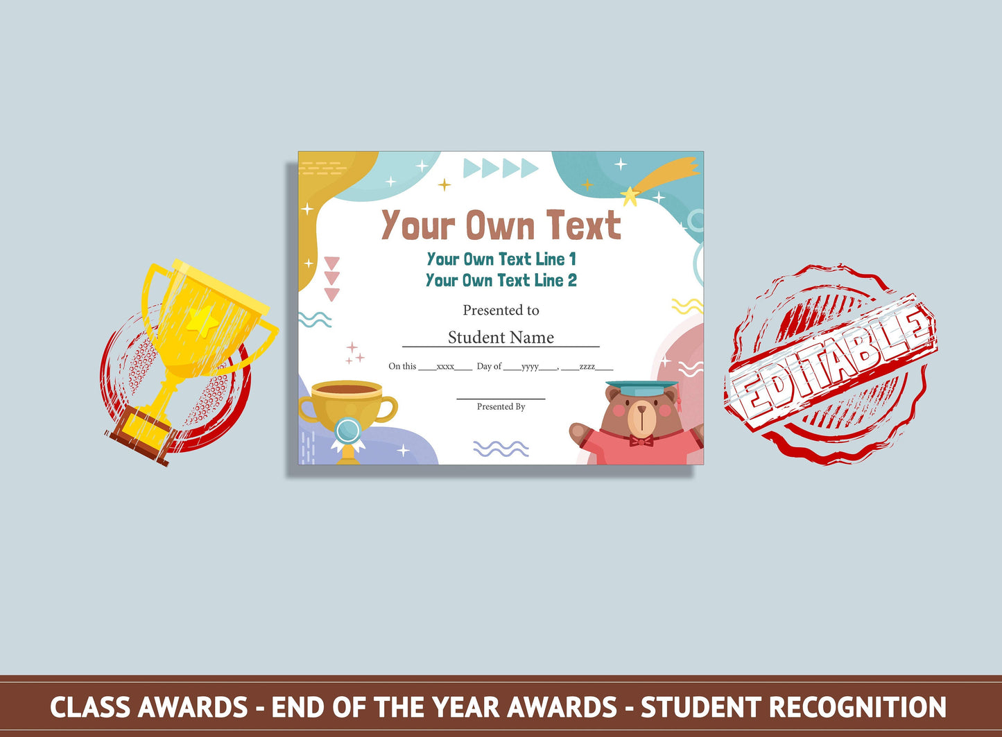 Class Awards Editable - End of the Year Awards - Student Recognition, PDF File, Instant Download