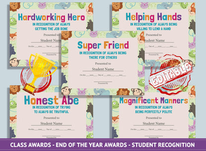 Editable Classroom Awards - End of the Year Awards - Student Recognition, PDF File, Instant Download