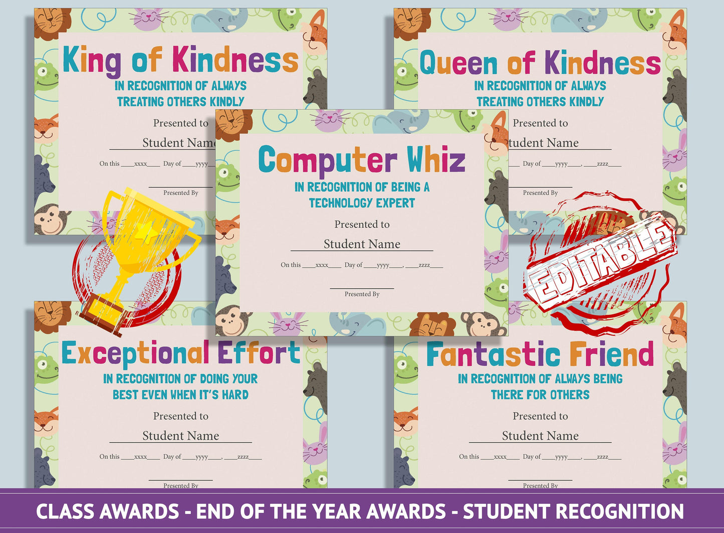 Editable Classroom Awards - End of the Year Awards - Student Recognition, PDF File, Instant Download