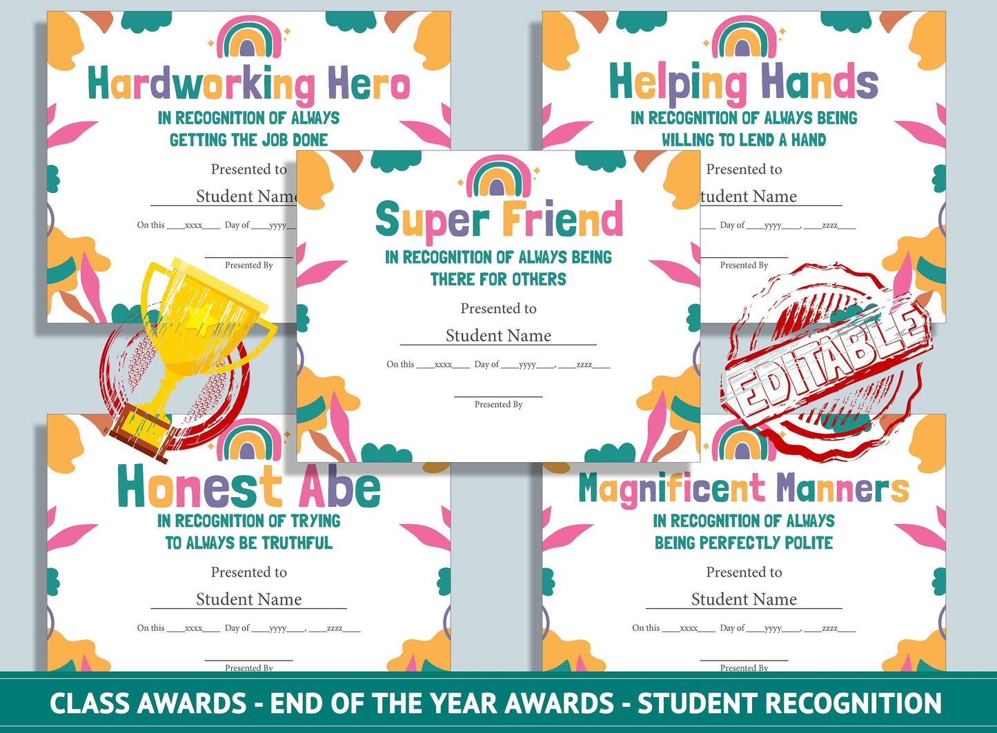 Editable End of Year Classroom Awards - End of the Year Awards - Student Recognition, PDF File, Instant Download