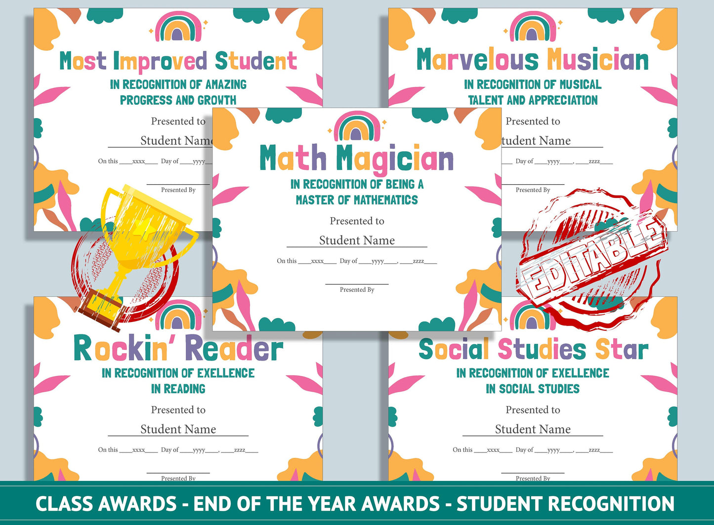 Editable End of Year Classroom Awards - End of the Year Awards - Student Recognition, PDF File, Instant Download