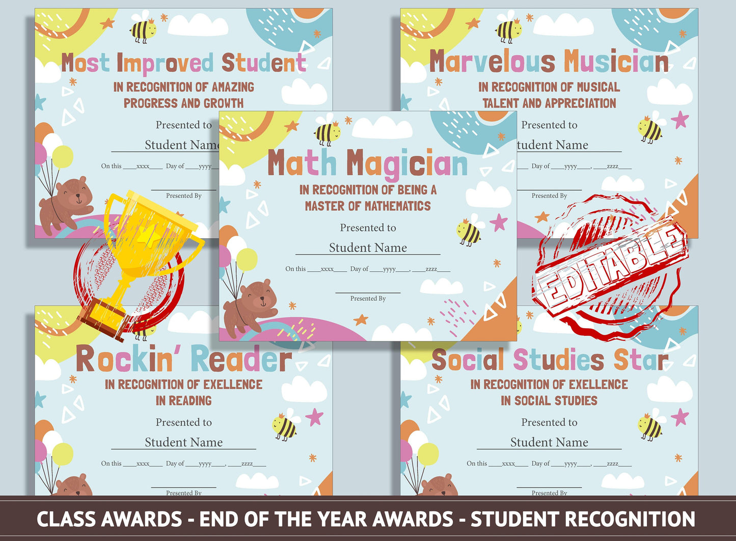 Editable End of the Year Classroom Awards - Student Recognition, PDF File, Instant Download
