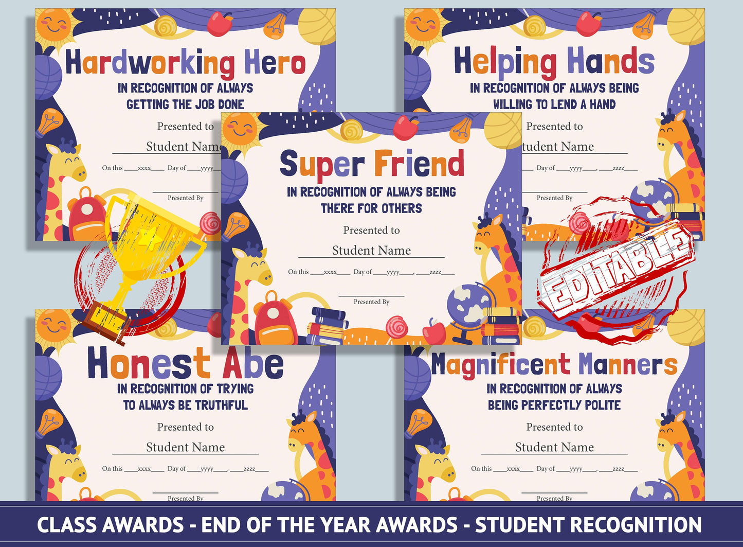 Editable Funny Classroom Awards, End of the Year Classroom Awards - Student Recognition, PDF File, Instant Download